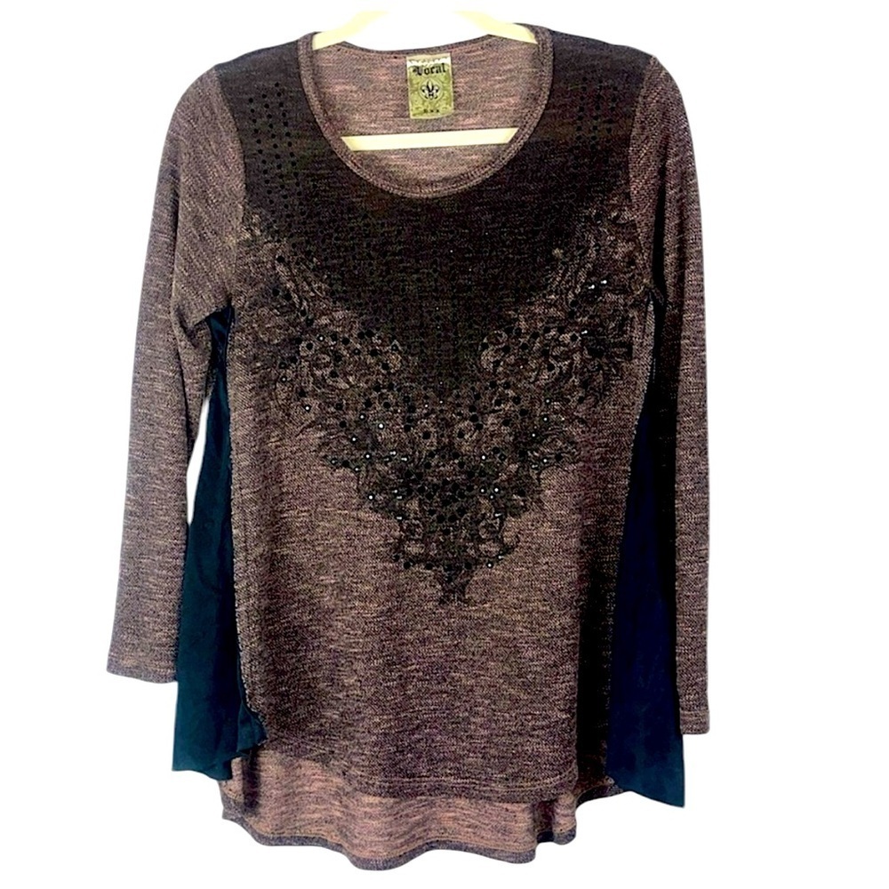 Vocal U.S.A. embellished mixed media long sleeve tunic Sz S